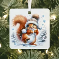 Cute Squirrel in the Snow Christmas Personalized Metal Ornament