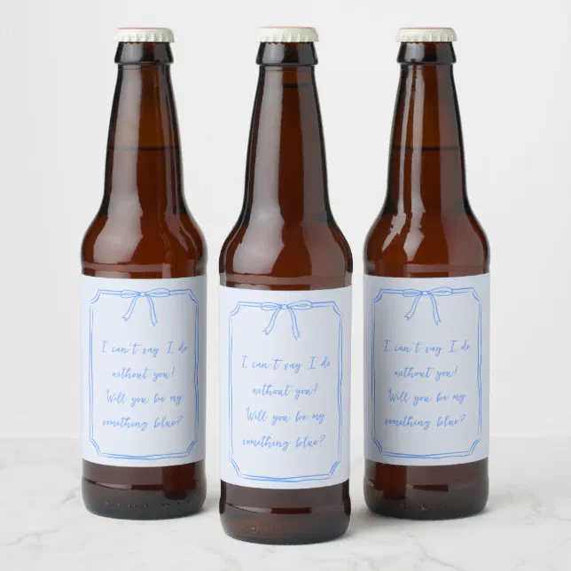 Be my something blue? Cute Bow Bridesmaid Proposal Beer Bottle Label