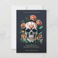 Floral Skull Dark Grey Halloween Party Invitation