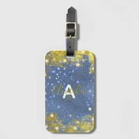 Fancy Starry Glittery Blue And Gold Girly Custom Luggage Tag