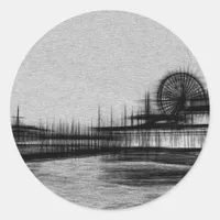 White Noise Santa Monica Pier Classic Round Sticker