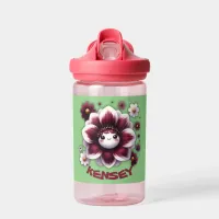 Cute Monogram Burgundy and White Flower on Green | Water Bottle