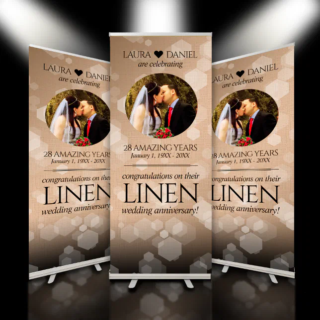 Elegant 28th Linen Wedding Anniversary Celebration Retractable Banner