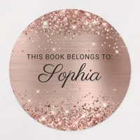 Glittery Rose Gold Foil Elegant Calligraphy Book Labels