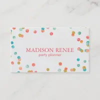 Watercolor and Gold Confetti Party Planner Business Card