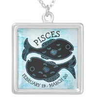 Astrology Horoscope Sign Zodiac Symbol Pisces Silver Plated Necklace