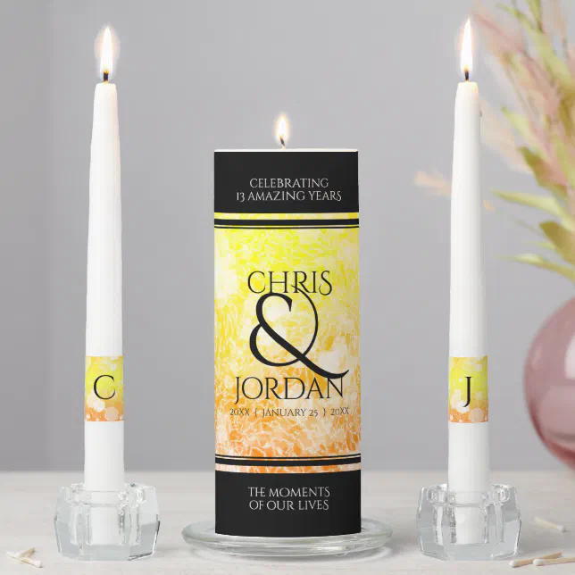 Elegant 13th Citrine Wedding Anniversary Unity Candle Set