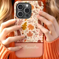 Botanical Fall Floral Leaves Script Name iPhone 15 Case