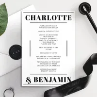 Modern Bold Black White Minimalist Wedding Program