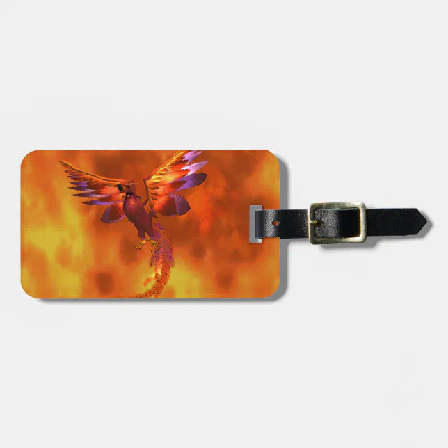 Colorful Phoenix Flying Against a Fiery Background Luggage Tag