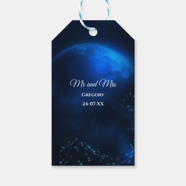 Celestial wedding Full Blue Moon & Stars Midnight Gift Tags