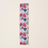 Patriotic Red, White and Blue Tropical Leaves Scarf