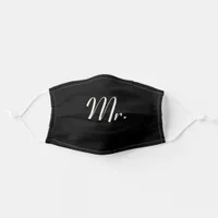 White on Black Mr. Newlywed Groom Wedding Facemask Adult Cloth Face Mask