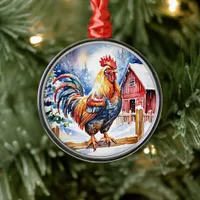 Cute Festive Chicken Christmas  Metal Ornament