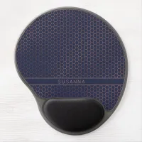 Girly Rose Gold Foil Navy Hexagon Honeycomb Gel Mouse Pad