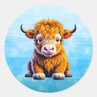 Baby Highland Cow Adorable Ai Art Classic Round Sticker