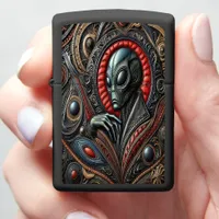 Alien Figure Amid Cosmic Designs Zippo Lighter