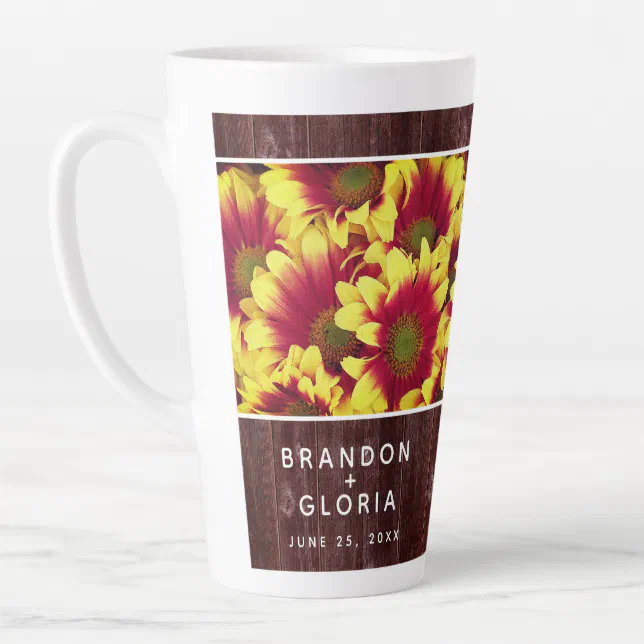 Rustic Autumn Sunflowers on Fence Wedding Latte Mug