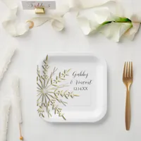 Faux Gold Snowflake Winter Wedding Paper Plates