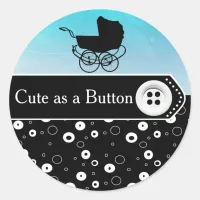 Cute as a Button Baby Carriage Baby Shower Sticker