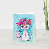 Cute Siamese Cat Illustration Pink Blue Fun Quote  Card