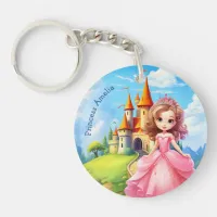 Cute Princess in a Fairy Tale Castle Personalized Keychain