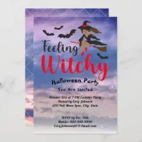 Feeling Witchy Red, Bats Witch Sky Halloween Party Invitation