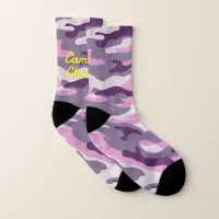 Girly Camouflage Pinks Monogram in Yellow | Socks