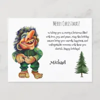 Watercolor Magical Funny Whimsical Troll Holiday Postcard