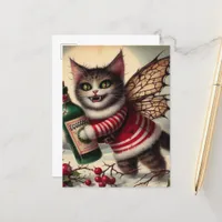 Scary Christmas Vampire Fairy Kitty With Eggnog Postcard