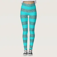 Trendy Glamorous Chic Luxury Faux Glitter Striped Leggings