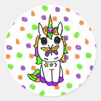 Halloween Colors Unicorn with Butterfly on Nose Classic Round Sticker