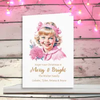 Pretty Little Vintage Girl | Pink Christmas Holiday Card