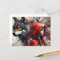 The Wolf Watches Over Little Red Grunge Postcard