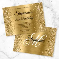 Glittery Gold Foil Fancy Monogram 21st Birthday Invitation