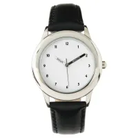 Kids Stainless Steel Black Leather Strap Watch