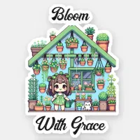 Bloom with Grace | Kawaii Girl with Plants Sticker