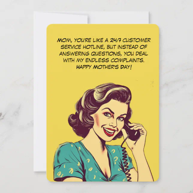 Funny Cartoon of Mom on Phone | Mother's Day Card