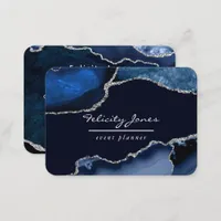 Navy and Silver Agate Precious stone Business Card