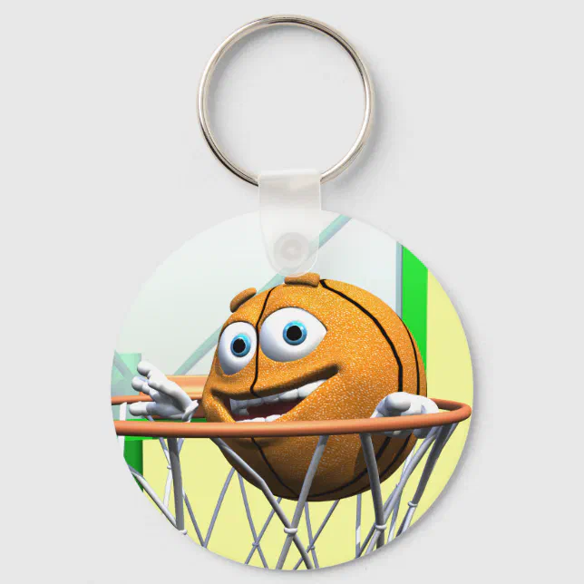 Funny Cartoon Basketball in a Hoop Keychain