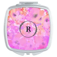 *~* Monogram Pink Chic Floral Watercolor Compact Mirror