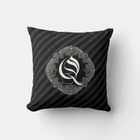 Elegant Goth Initial Q Throw Pillow