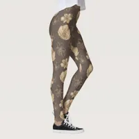 Trendy Boho Gold Foil Floral Pattern Leggings