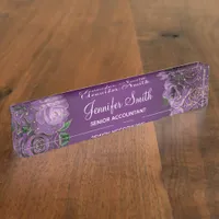 Gold Glitter Purple Glam Roses Desk Name Plate