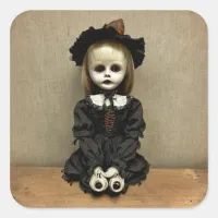 Creepy Haunted Old Antique Doll Halloween Square Sticker