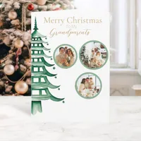 Green Christmas Pagoda Tree Grandparent 3-Photo  Card