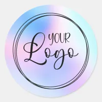 Pastel Pink Blue Holographic Gradient Logo Classic Round Sticker