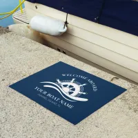 Welcome Aboard Boat Name Nautical Ship Wheel Navy Doormat