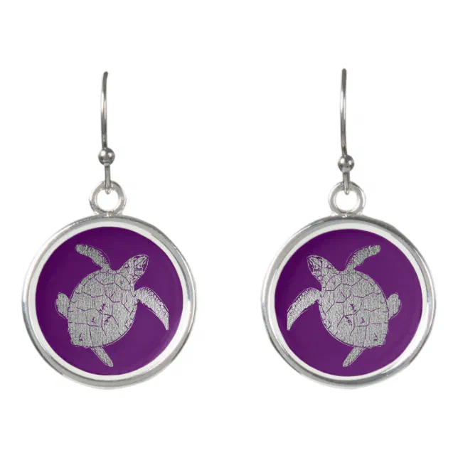 Silver marine turtle earrings