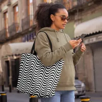 Black White Wavy Stripes Psychedelic Hypnotic Tote Bag